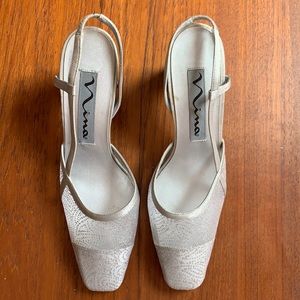 VTG NINA square toe block heel silver sparkle 7.5